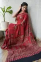 Hand Block Printed Red colour jaipur bagru print Chanderi Silk Saree