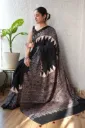 Hand Block Printed rich look black colour jaipur bagru print Chanderi Silk Saree