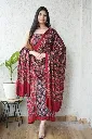Hand block print modal silk  Red color dress material. (top & bottom )