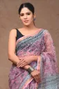 Hand block printed Kota doriya  pink saree