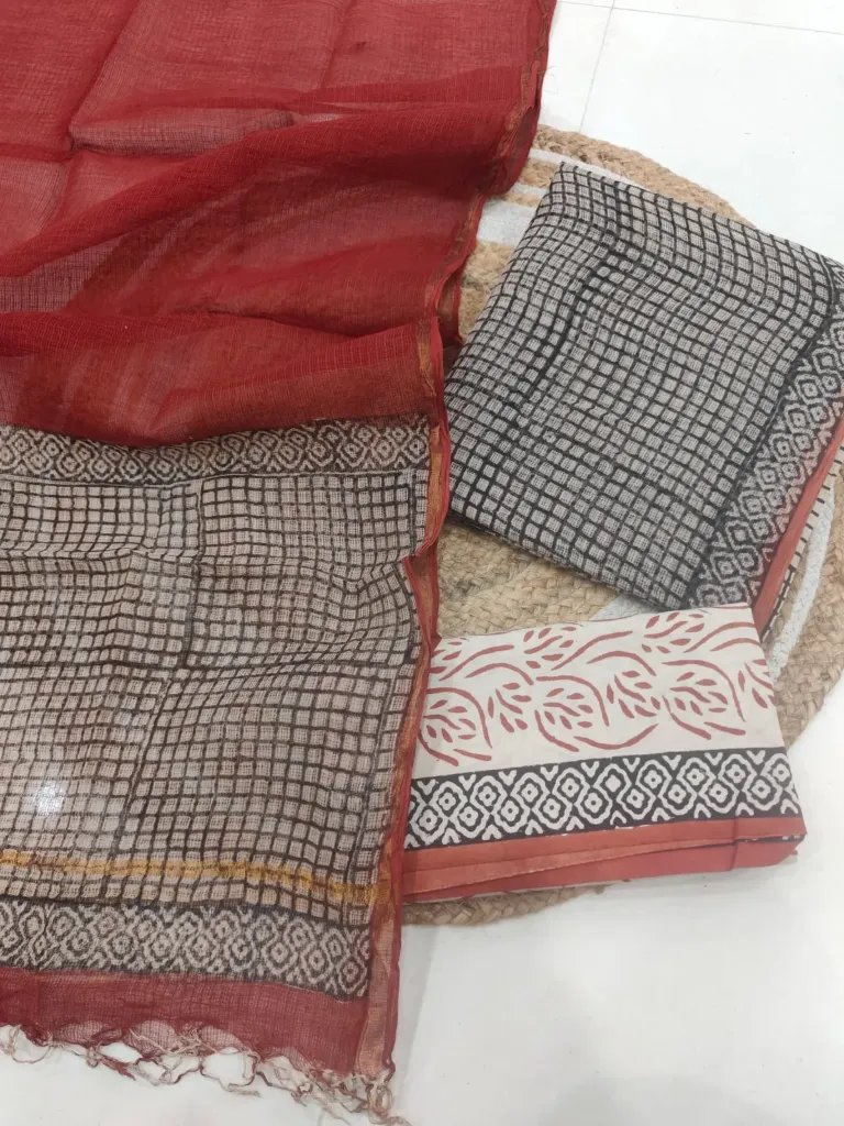 Hand block  printed kota doriya dress  material(suit)