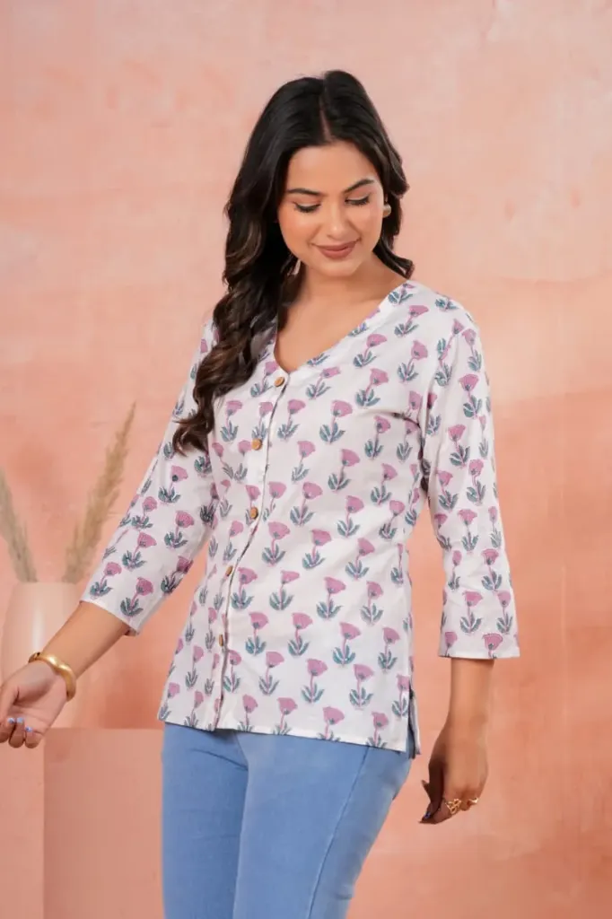 Jaipuri hand block printed cotton women's Shirts.
