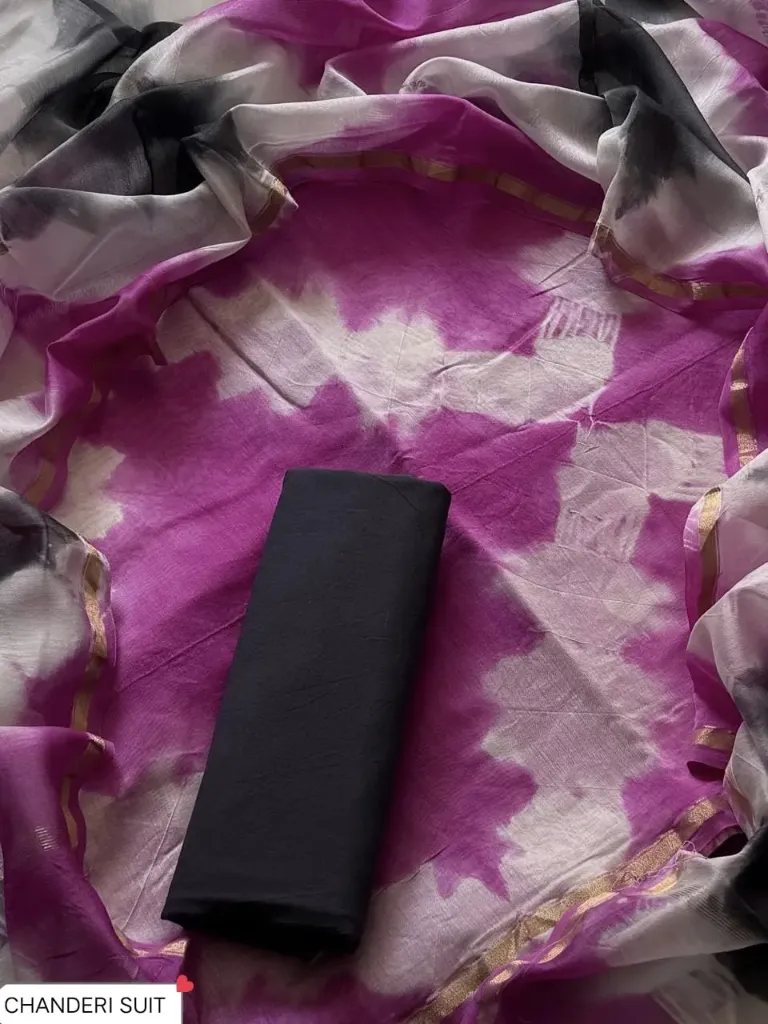Hand batique print Chandari silk   dark pink with white combination colour  dress  material(suit)