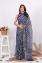 hand block and ajrak printed Kota doriya  royal blue  saree .