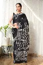 Hand block and batique printed cotton mulmul  Black saree