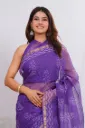 hand block printed Kota doriya  purple colour  saree .