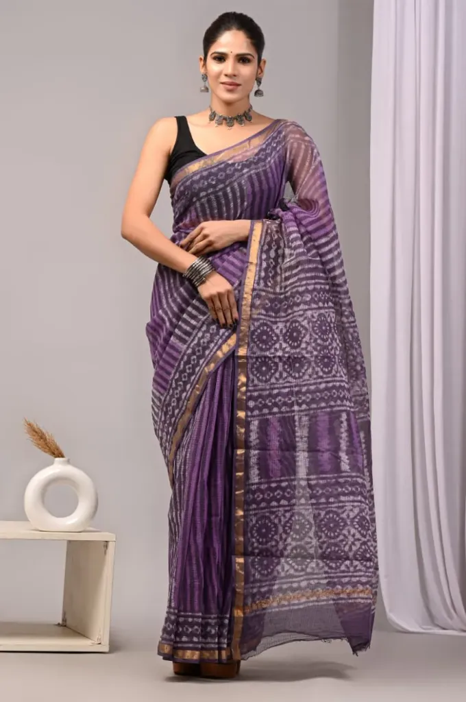 hand block printed Kota doriya  wine colour  saree