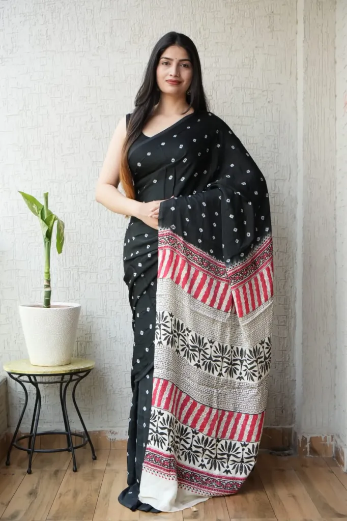 Hand bandej Modal Silk  black colour (bandhni) Saree
