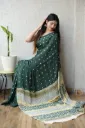 Hand bandej Modal Silk  bottle green colour (bandhni) Saree
