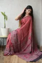 Hand block printed Modal Silk  red and off white colour Saree