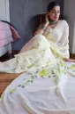 Hand brush painted  light grey colour chiffon saree