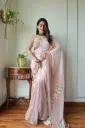Hand brush painted  baby pink colour chiffon saree