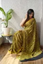 Hand block Ajrak Printed  golden yellow (termeric) colour Modal Silk Saree