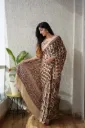 Hand block Ajrak Printed  beige colour floral Modal Silk Saree