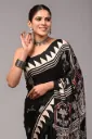 Hand block kalamkari black colour Modal Silk Saree