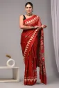 Hand block kalamkari red colour Modal Silk Saree