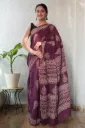 Hand block dabu printed magenta cotton mulmul saree