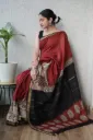 Hand block, kalamkari Ajrak Print  new   pattern  black and red  maheswari Silk saree