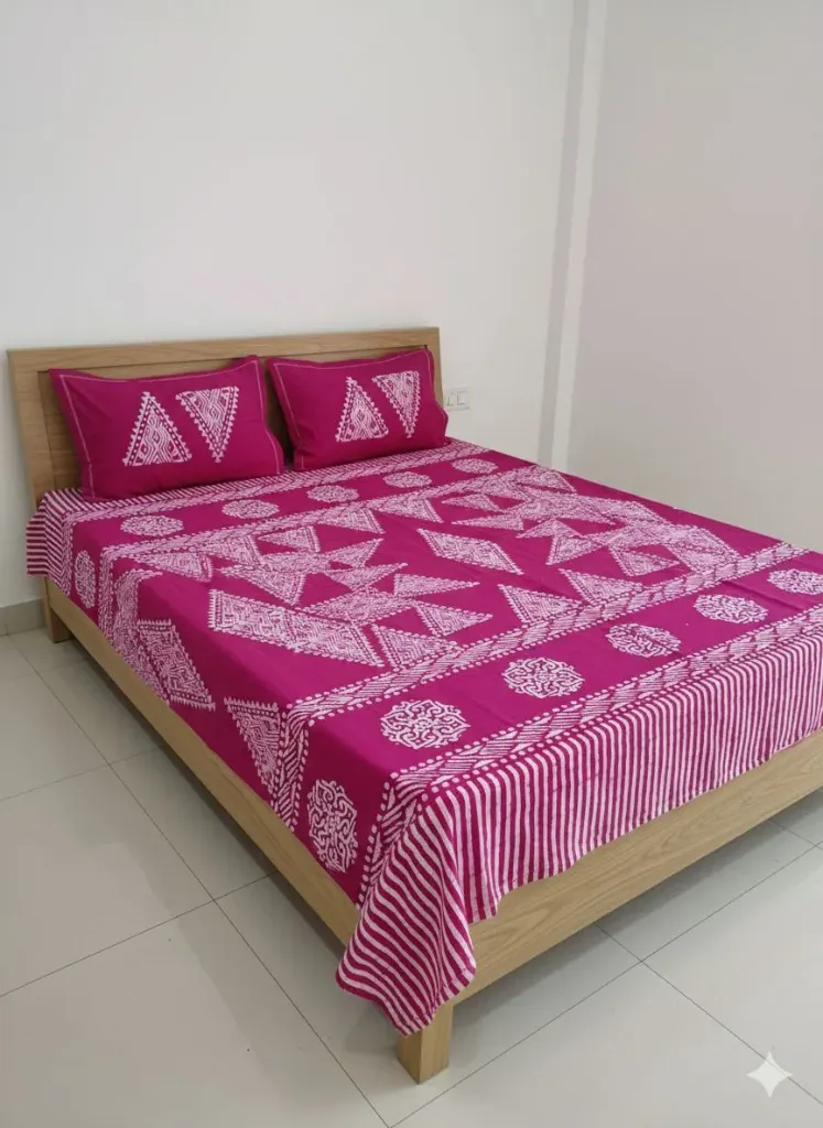Hand Block printed double  bed  pink colour bedsheet