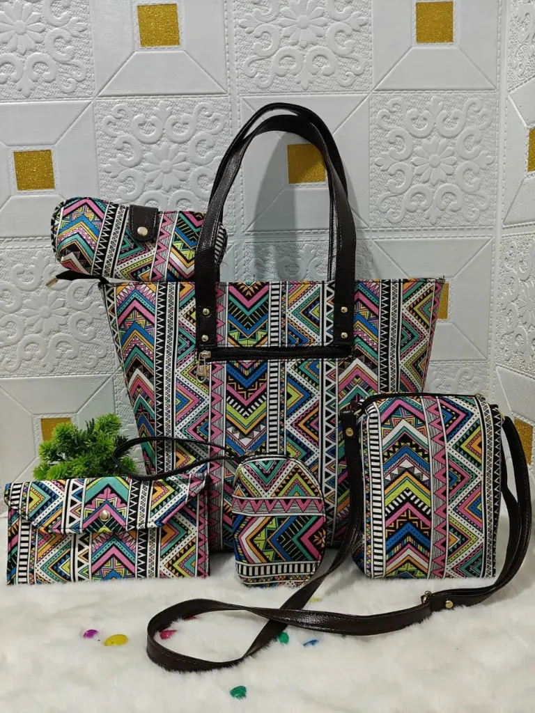 Hand Block printed 5 pieces hand bag