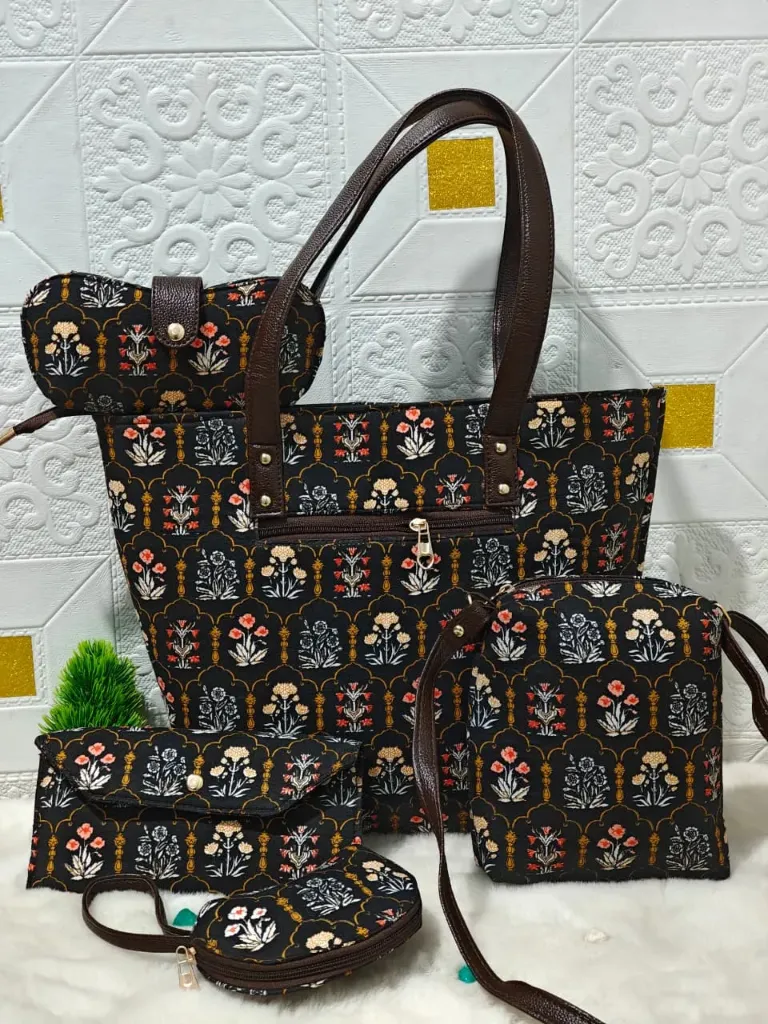 Hand Block printed 5 pieces hand bag