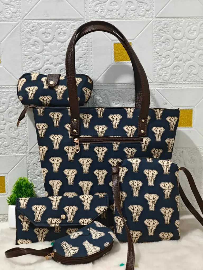 Hand Block printed 5 pieces hand bag