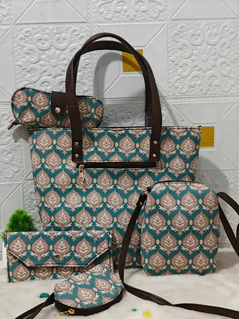 Hand Block printed 5 pieces hand bag