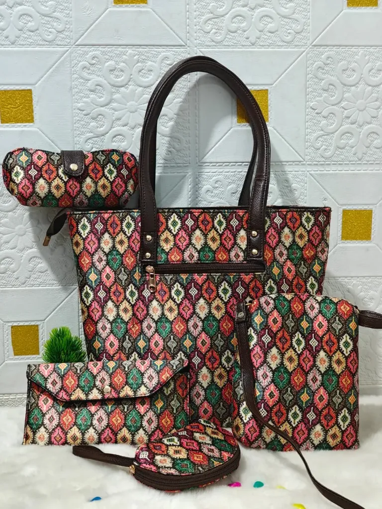 Hand Block printed 5 pieces hand bag