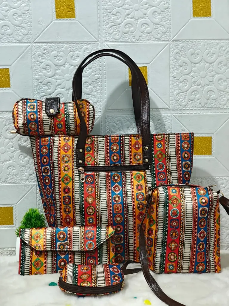 Hand Block printed 5 pieces hand bag