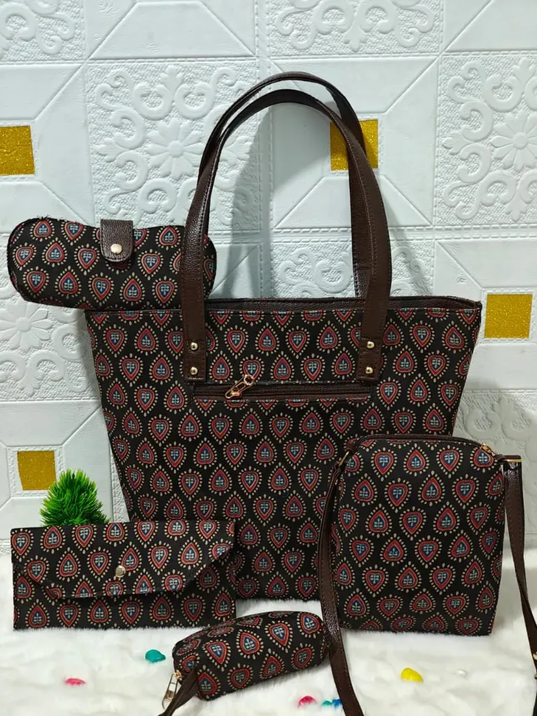 Hand Block printed 5 pieces  hand bag