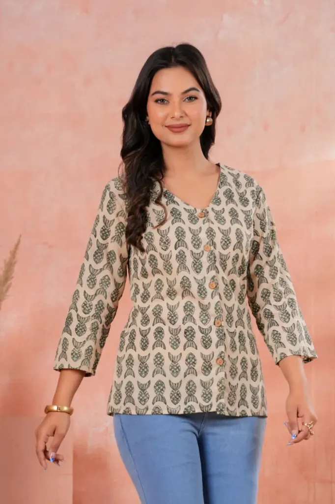 Jaipuri hand block printed cotton women's Shirts.