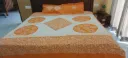 Hand batique  printed double  bed  dusty orange & white colour bedsheet