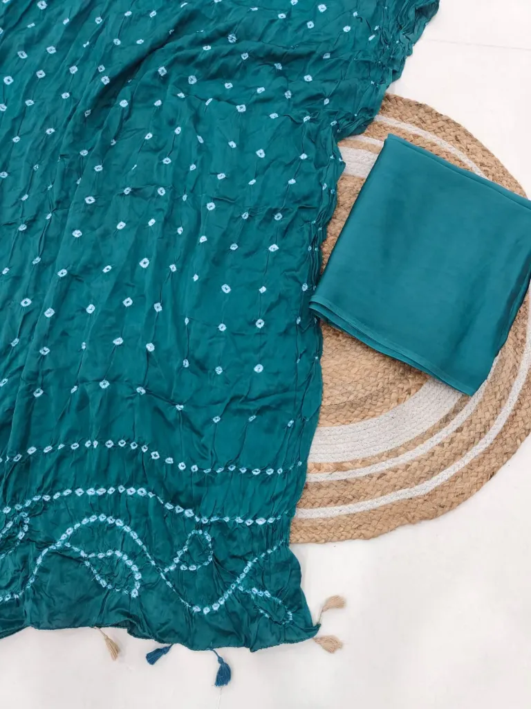 Hand block print modal silk dress  material ( top and bottom)