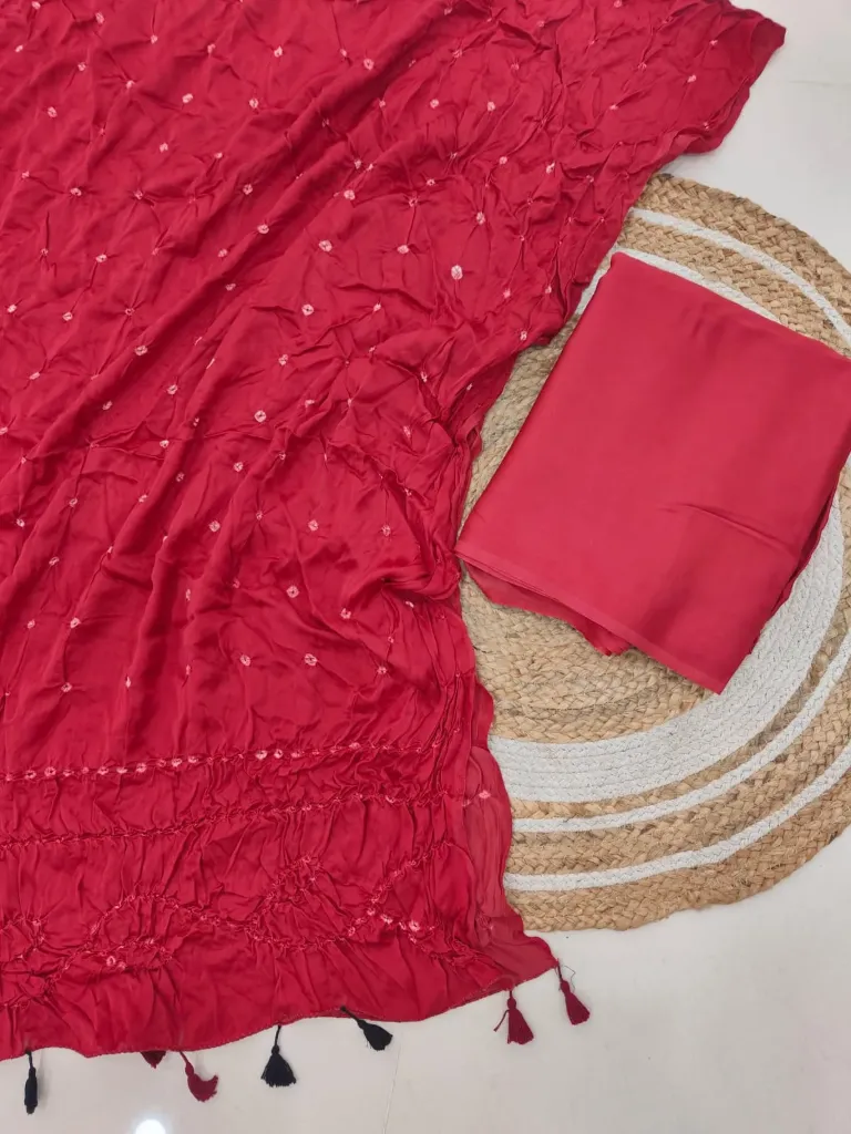 Hand block print modal silk dress  material ( top and bottom)