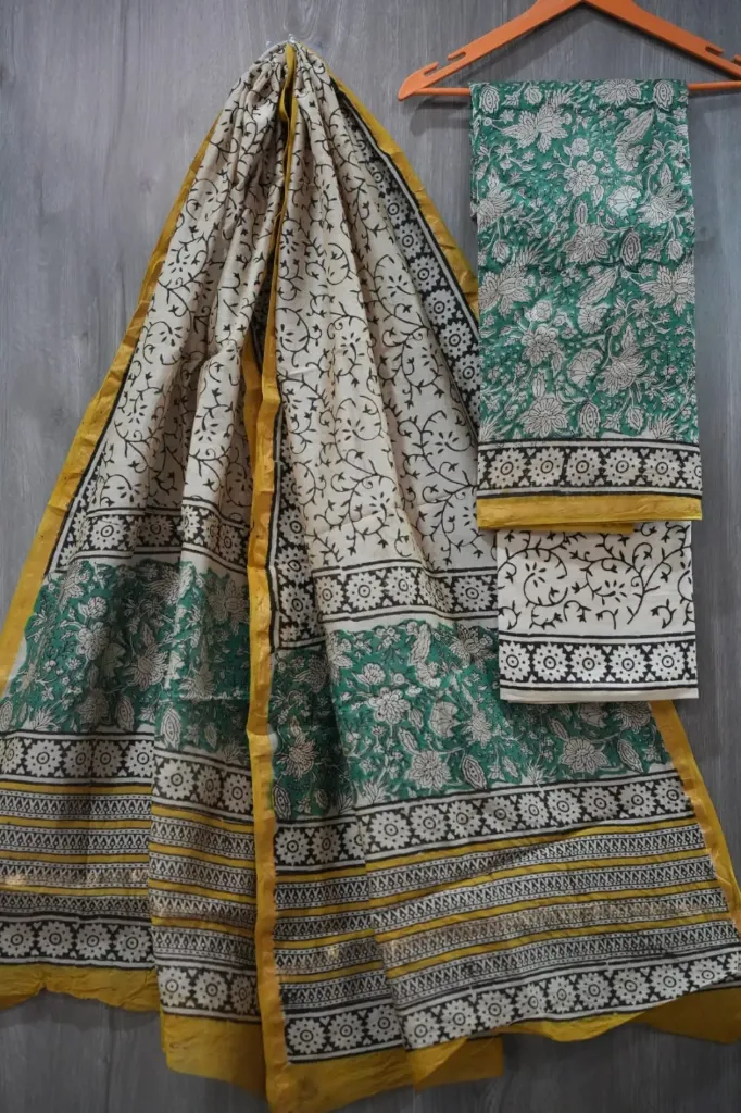 Hand block  printed Chandari silk  royal blue colour dress  material(suit)