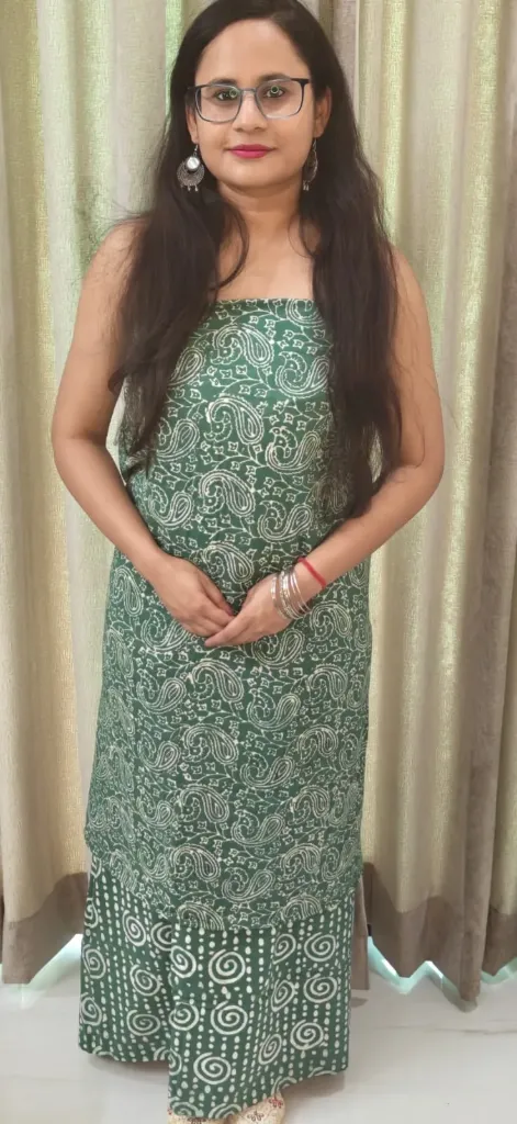 Hand block printed Cotton suit with superfine mulmul  duptta dark emerald colour