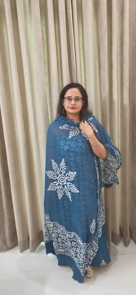 Hand block printed Cotton suit with superfine mulmul  duptta