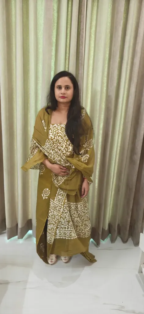 Hand block printed Cotton suit with superfine mulmul  duptta
