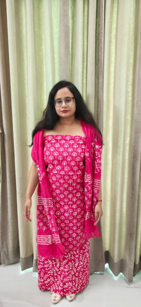 Hand block printed Cotton suit with superfine mulmul  duptta