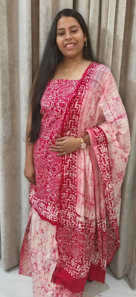Hand block  and batique  printed Cotton suit with superfine mulmul  doriya  duptta