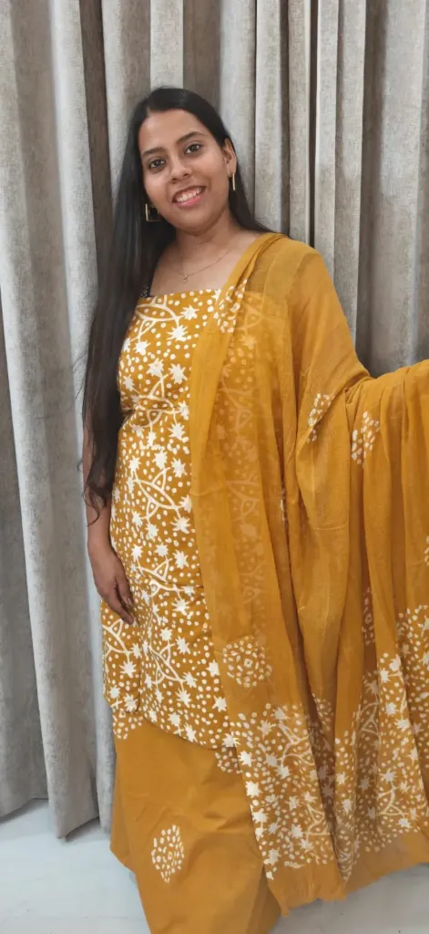Hand block  and batique  printed Cotton suit with superfine mulmul   duptta