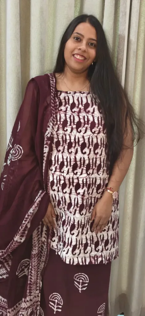 Hand block  and batique  printed Cotton suit with superfine mulmul   duptta