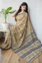 Hand block floral print yellow saree