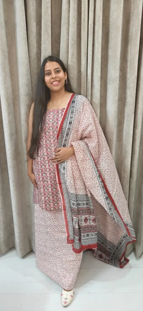 Hand block bagha  printed Cotton suit with superfine mulmul  duptta
