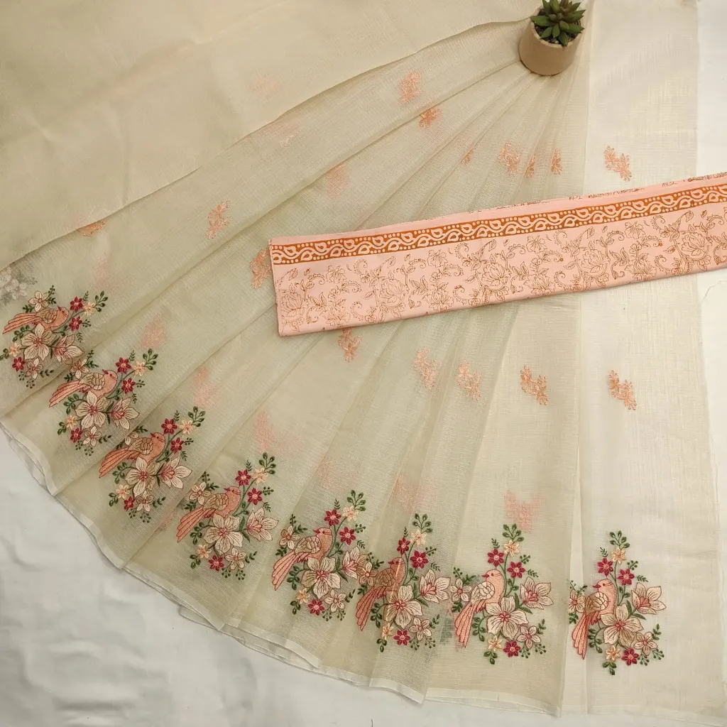 Kota doriya  saree with machine and hand embroydary