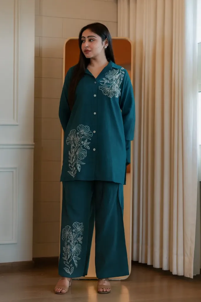 Embroidered Cord set paired with Embroidery pant
