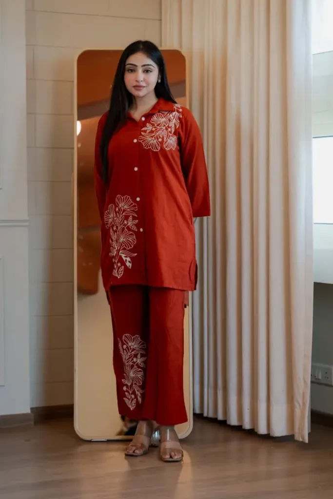 Embroidered Cord set paired with Embroidery pant