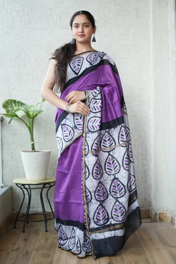 Hand Block Print Purple Chanderi Silk Saree