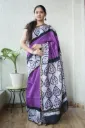 Hand Block Print Purple Chanderi Silk Saree