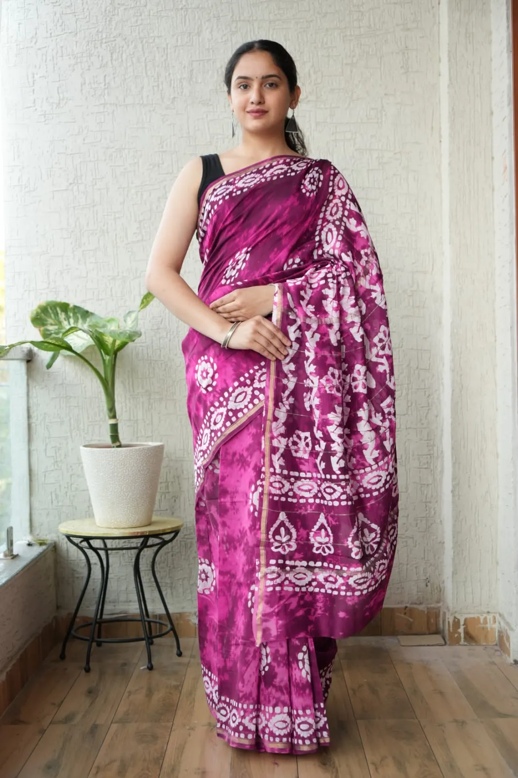 Hand Block Printed Royal pink Chanderi Silk Saree